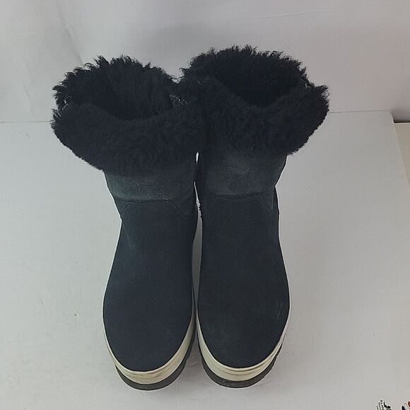 Cougar Shearling Vera Waterproof Platform Chelsea Black Suede Women's Boots - Picture 9 of 15